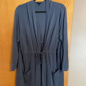 Navy cardigan with hood and drawstring